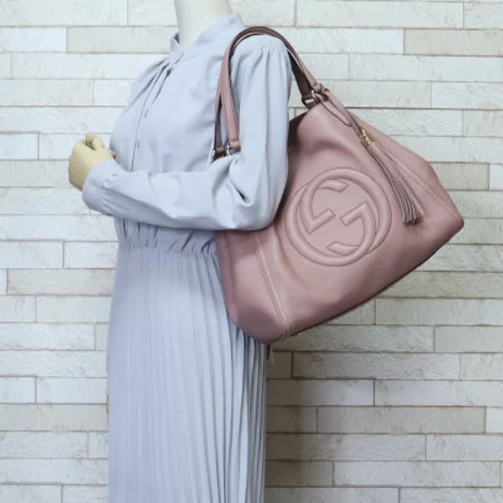 Gucci Soho Leather Tote Interlocking Bag Pink GG